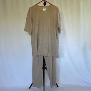 Bobbie Brooks Vintage Khaki Knit Minimalist T-Shirt Pantsuit
